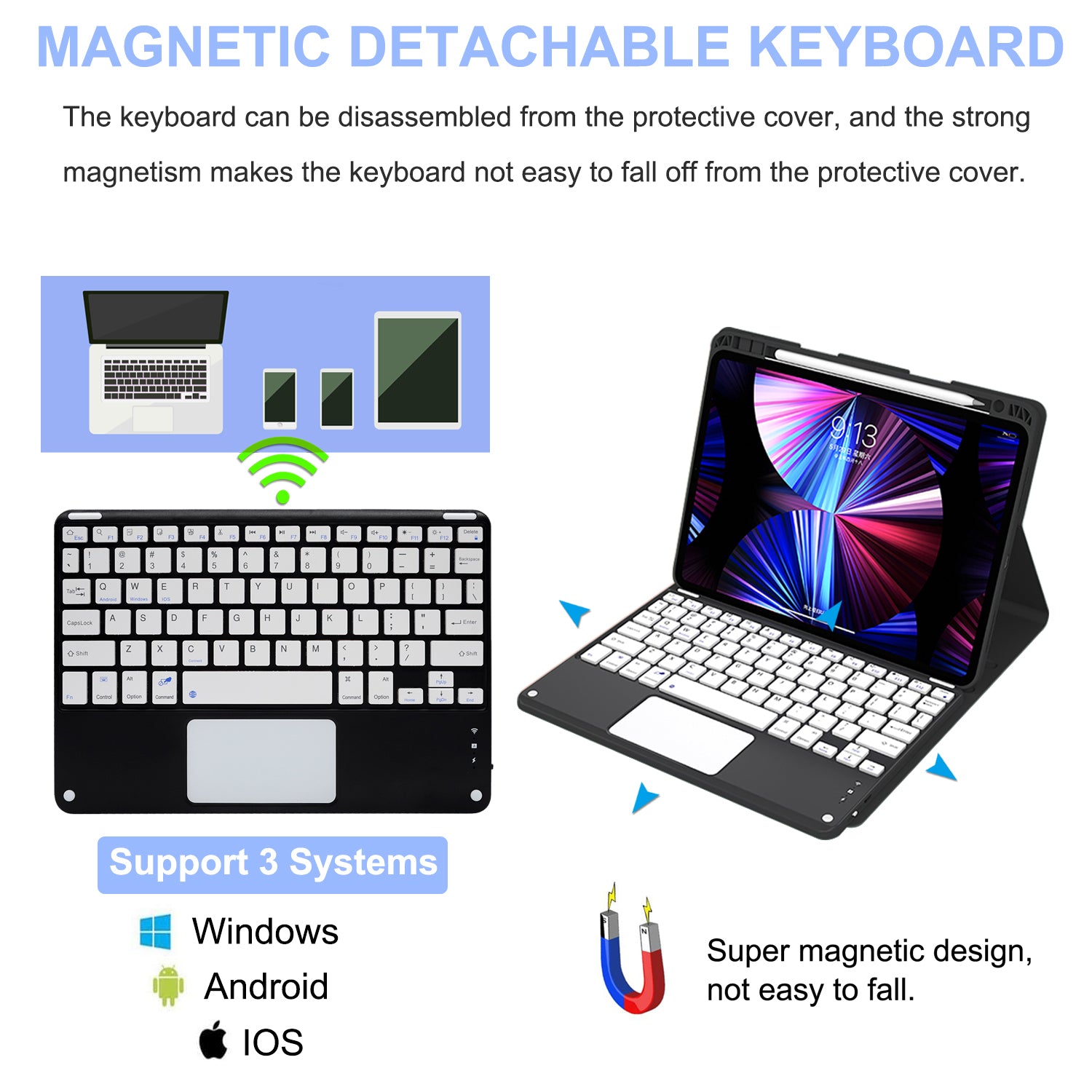For iPad 10.9 (2022) Tablet Stand Case Skin-touch PU Leather Cover + Square Keys Bluetooth Keyboard