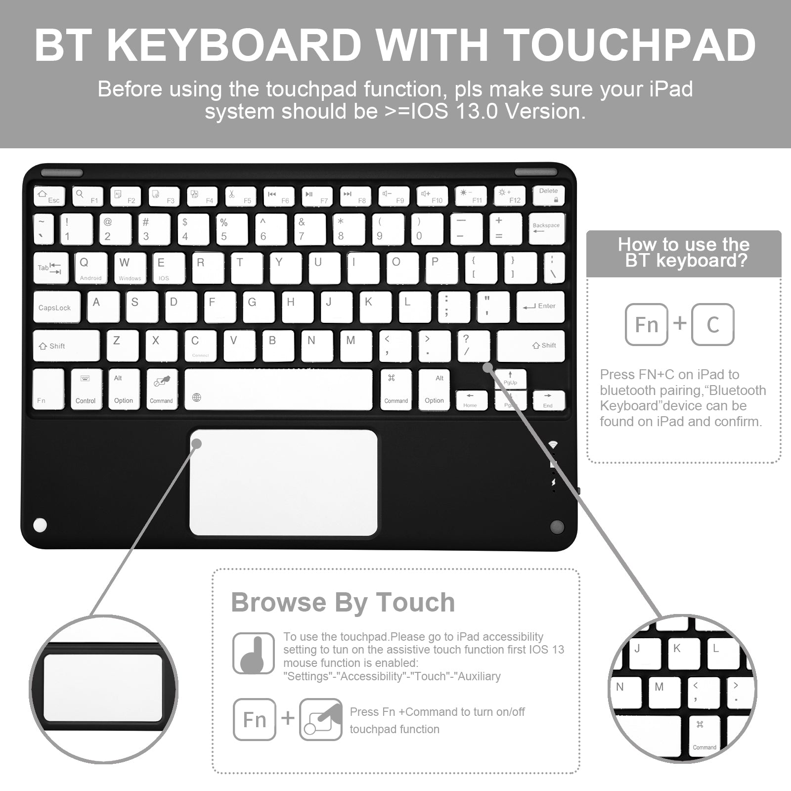 For iPad 10.9 (2022) Tablet Stand Case Skin-touch PU Leather Cover + Square Keys Bluetooth Keyboard