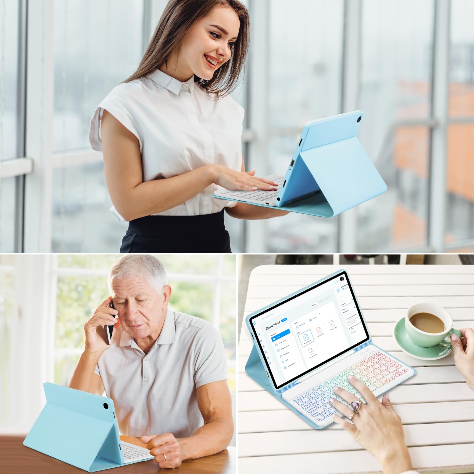 SK-A9+RGB For Samsung Galaxy Tab A9+ SM-X210 / X216 / X218 Leather Tablet Case with Detachable RGB Backlit Keyboard