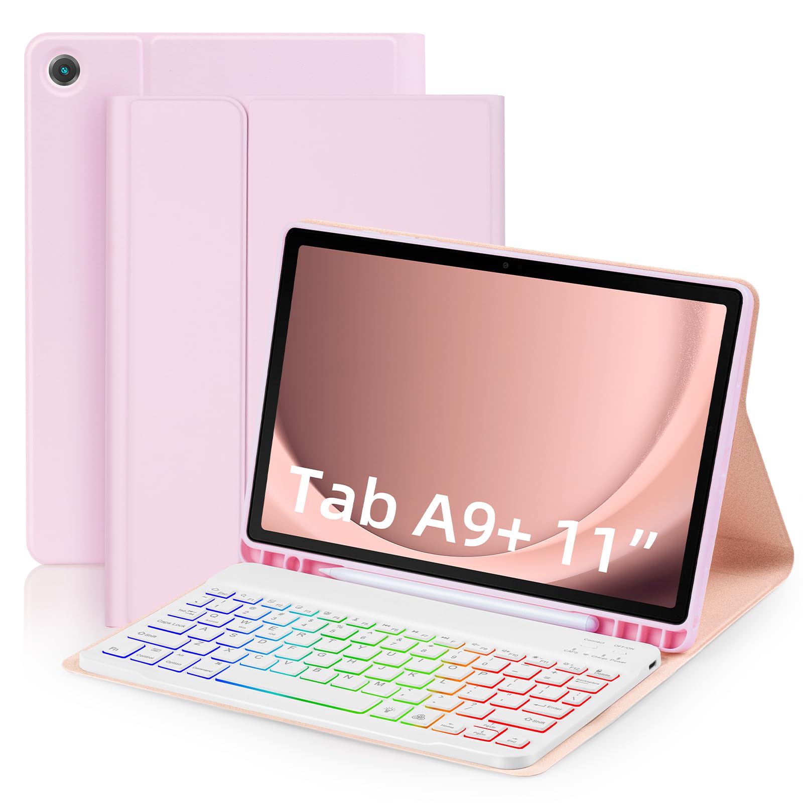 SK-A9+RGB For Samsung Galaxy Tab A9+ SM-X210 / X216 / X218 Leather Tablet Case with Detachable RGB Backlit Keyboard