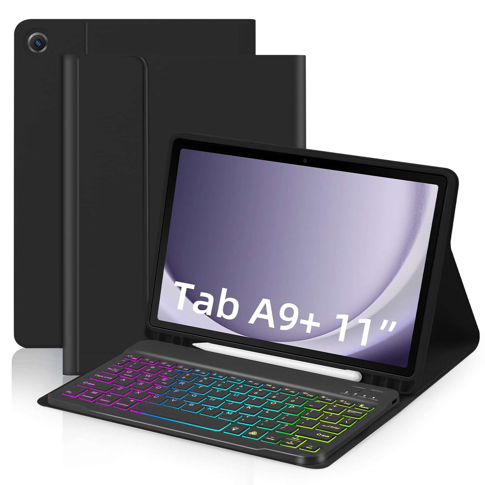 SK-A9+RGB For Samsung Galaxy Tab A9+ SM-X210 / X216 / X218 Leather Tablet Case with Detachable RGB Backlit Keyboard