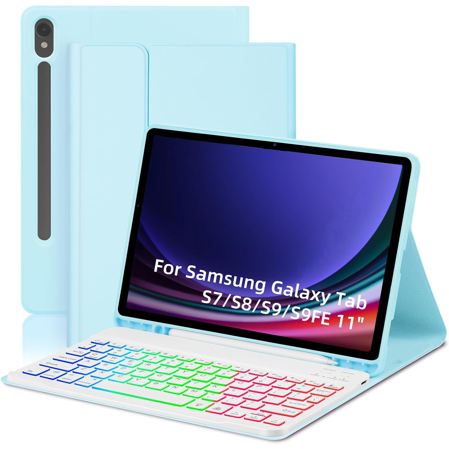 SD-X710 For Samsung Galaxy Tab S7 / S8 / S9 / S9 FE 11 inch PU Tablet Case Backlit Bluetooth Keyboard