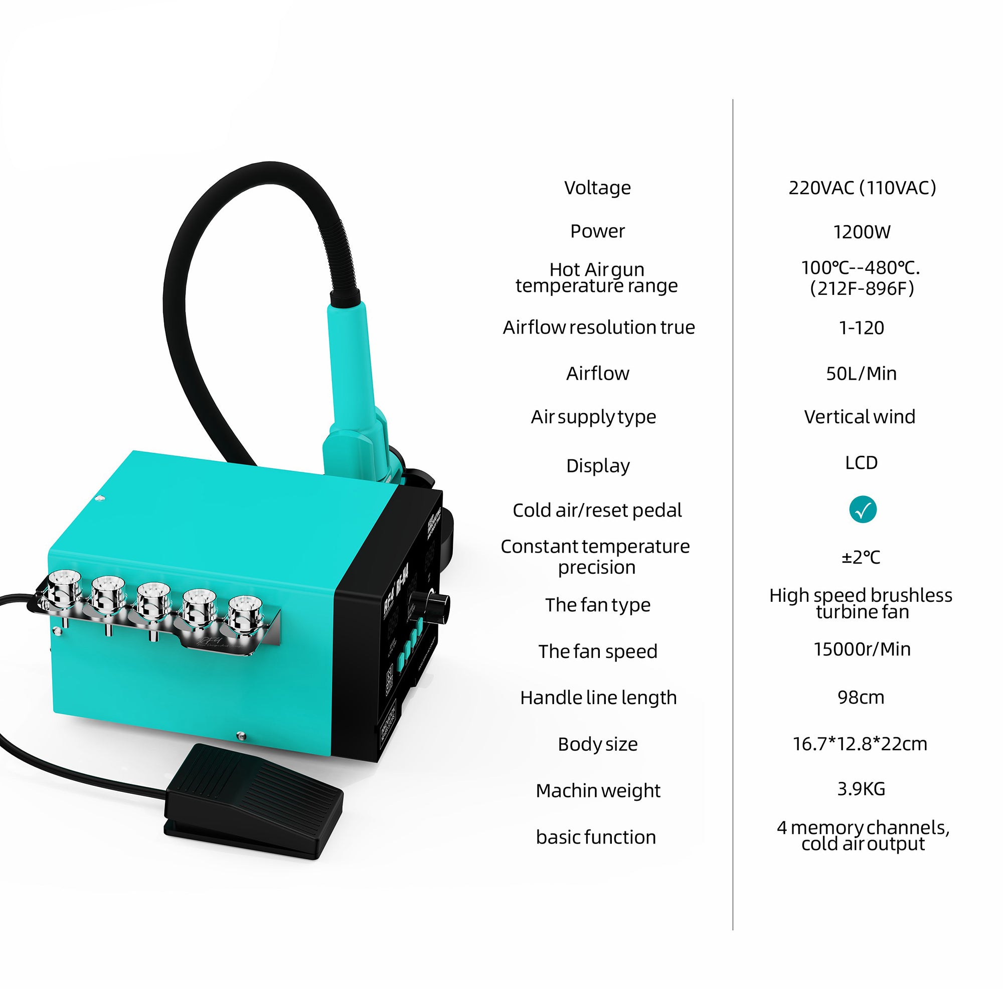RF4 RF-H4 Hot Air Gun Soldering Station with Digital Screen 1200W Rework Welding Equipment with Pedal