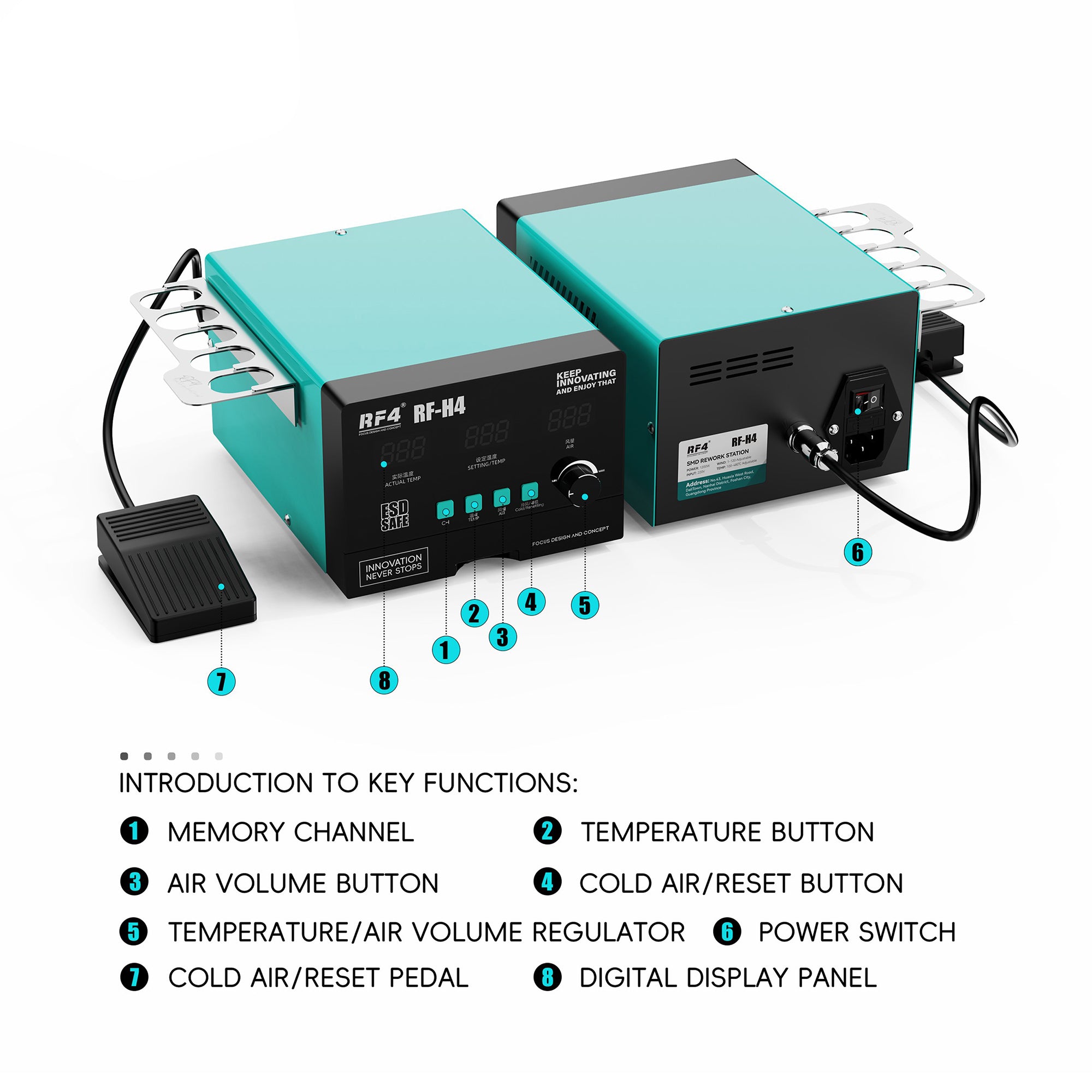 RF4 RF-H4 Hot Air Gun Soldering Station with Digital Screen 1200W Rework Welding Equipment with Pedal