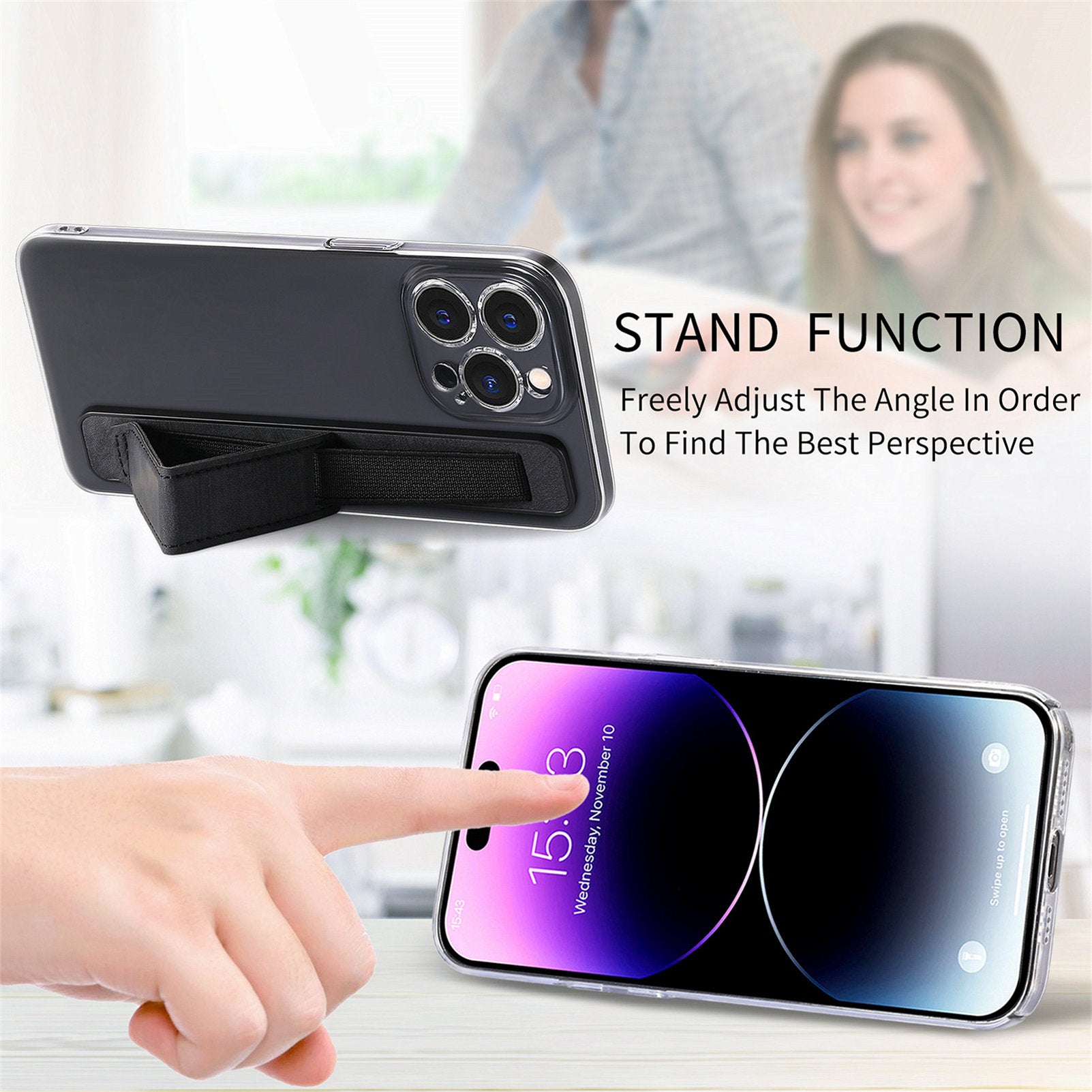 SP-03 Phone Finger Grip Holder with Kickstand Function Self-Adhesive Wristband