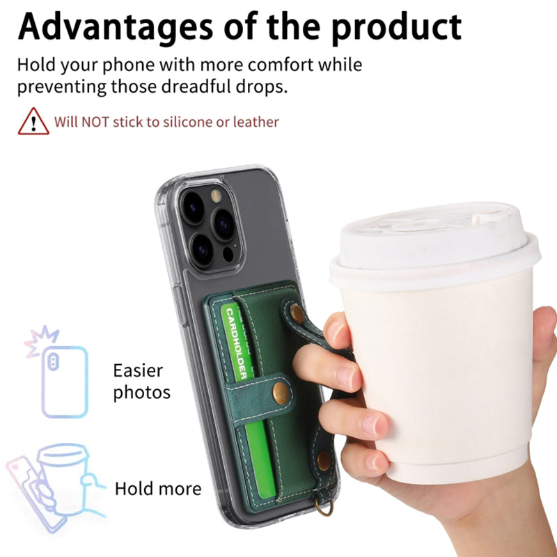 Cell Phone Card Holder Pouch Self-Adhesive Phone Kickstand with Wrist Strap