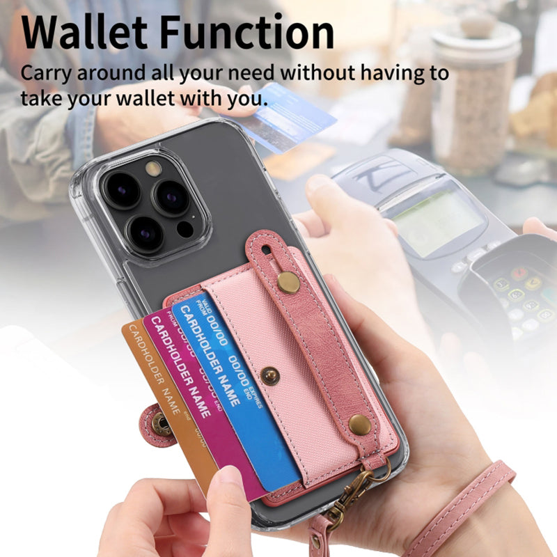 Cell Phone Card Holder Pouch Self-Adhesive Phone Kickstand with Wrist Strap