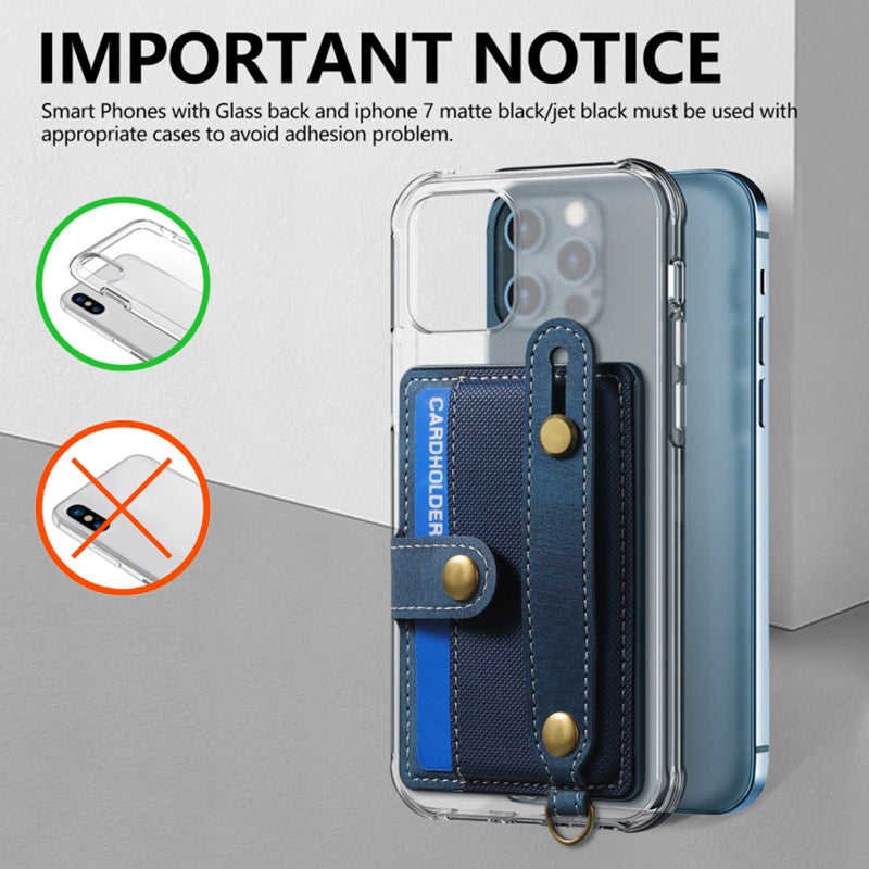 Cell Phone Card Holder Pouch Self-Adhesive Phone Kickstand with Wrist Strap