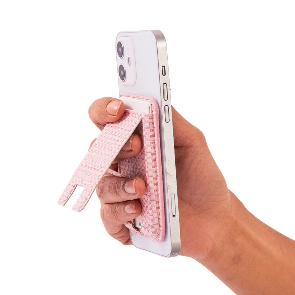 MRC048 Textured Folding Magnetic Kickstand for Smartphone Back Holder with Card Slot