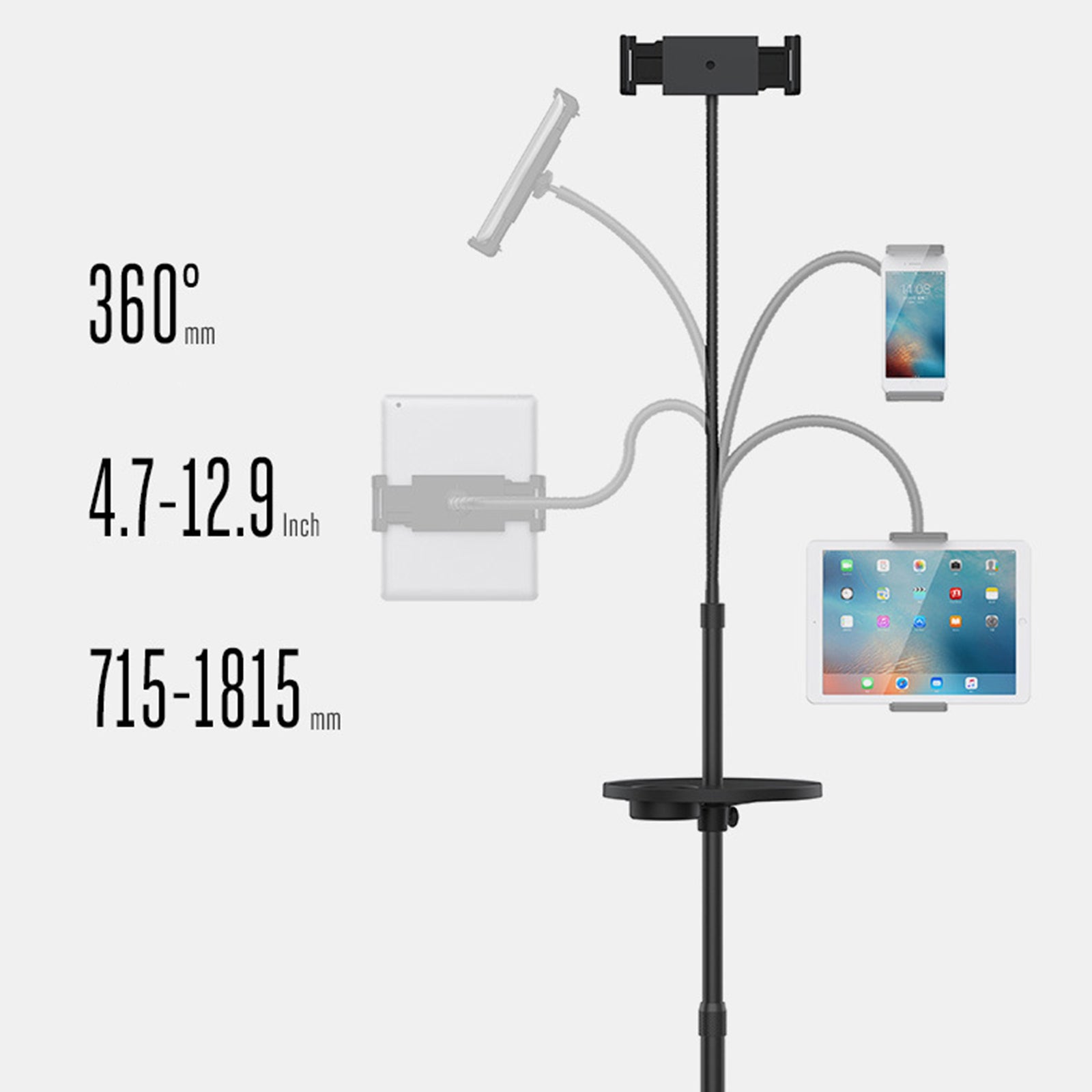 UP-9ST Phone Tablet Holder for iPhone 16 / 16 Ultra / 16 Pro / 16 Pro Max Floor Stand Aluminum Alloy+ABS Angle Adjustable Lazy Phone Bracket