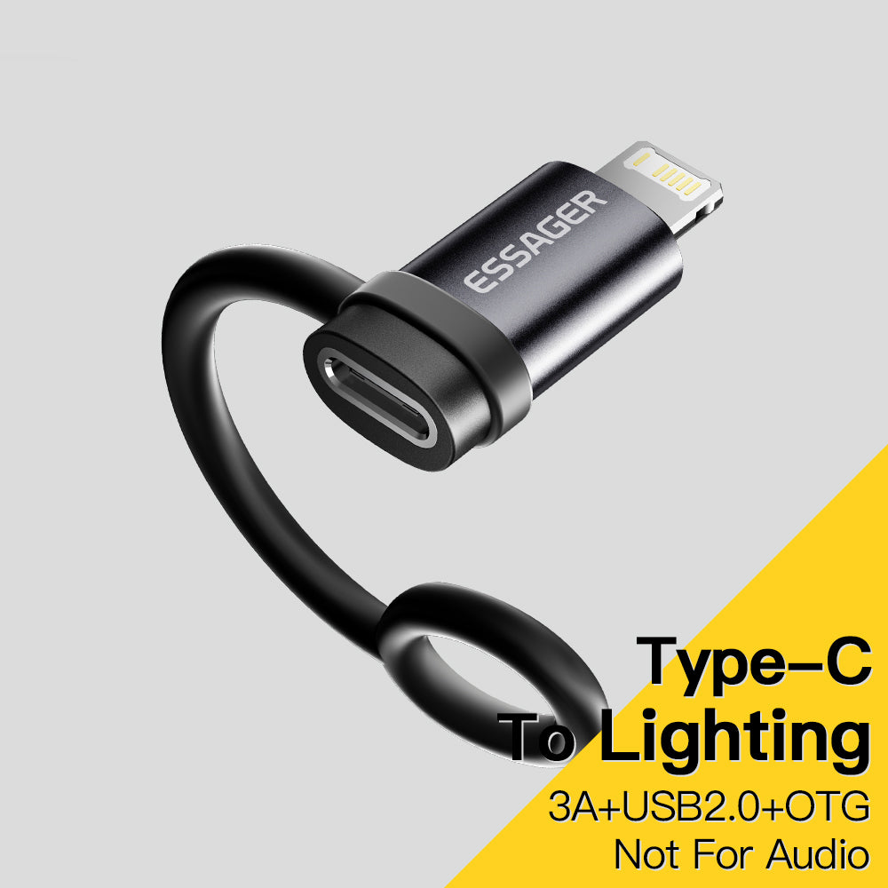 ESSAGER ES-OTG18 Type-C Female to Lightning Male Adapter OTG Converter with Silicone Lanyard