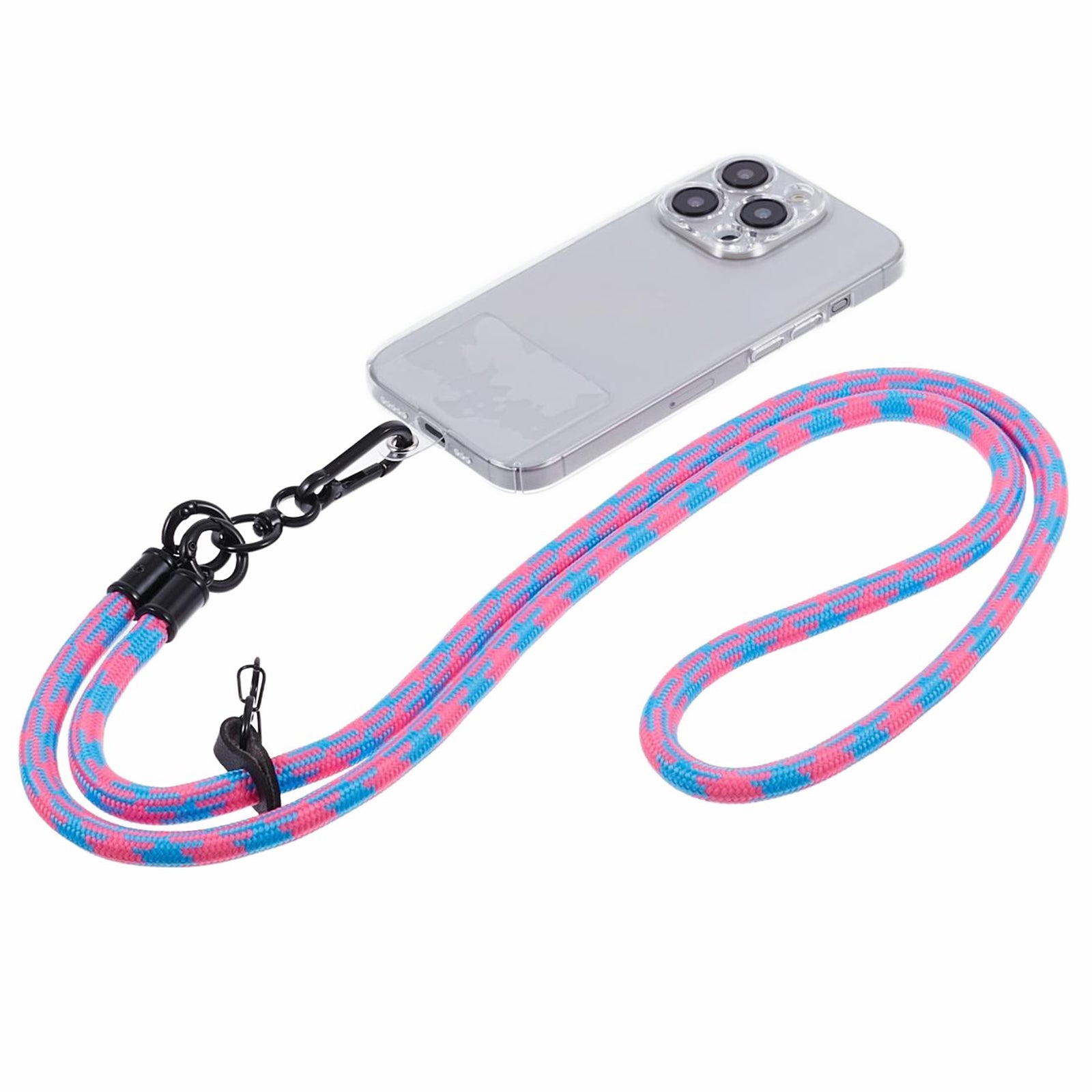 Cell Phone Strap 8mm Thickness Anti-Theft Adjustable Nylon Neck Lanyard with Clear Patch