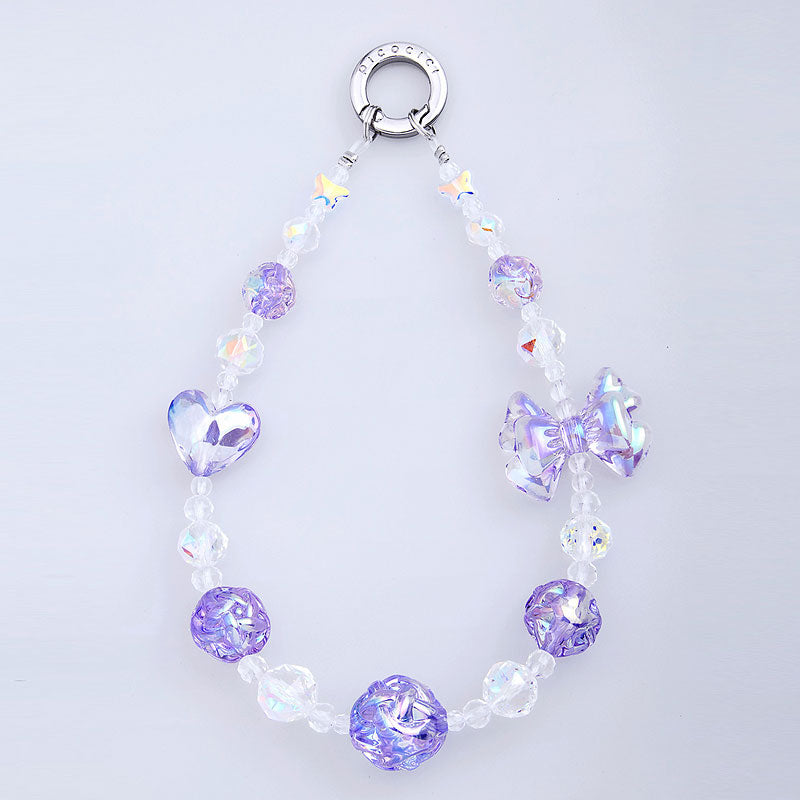PICOCICI Anti-drop Phone Strap Love Heart Bowknot Decor Crystal Clear Beads Wrist Band
