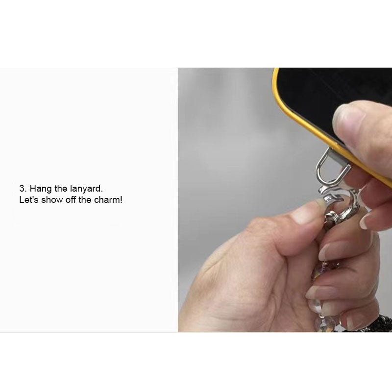 PICOCICI Anti-drop Phone Strap Love Heart Bowknot Decor Crystal Clear Beads Wrist Band