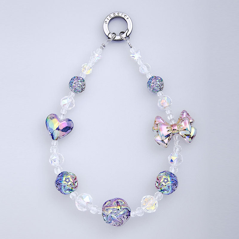 PICOCICI Anti-drop Phone Strap Love Heart Bowknot Decor Crystal Clear Beads Wrist Band