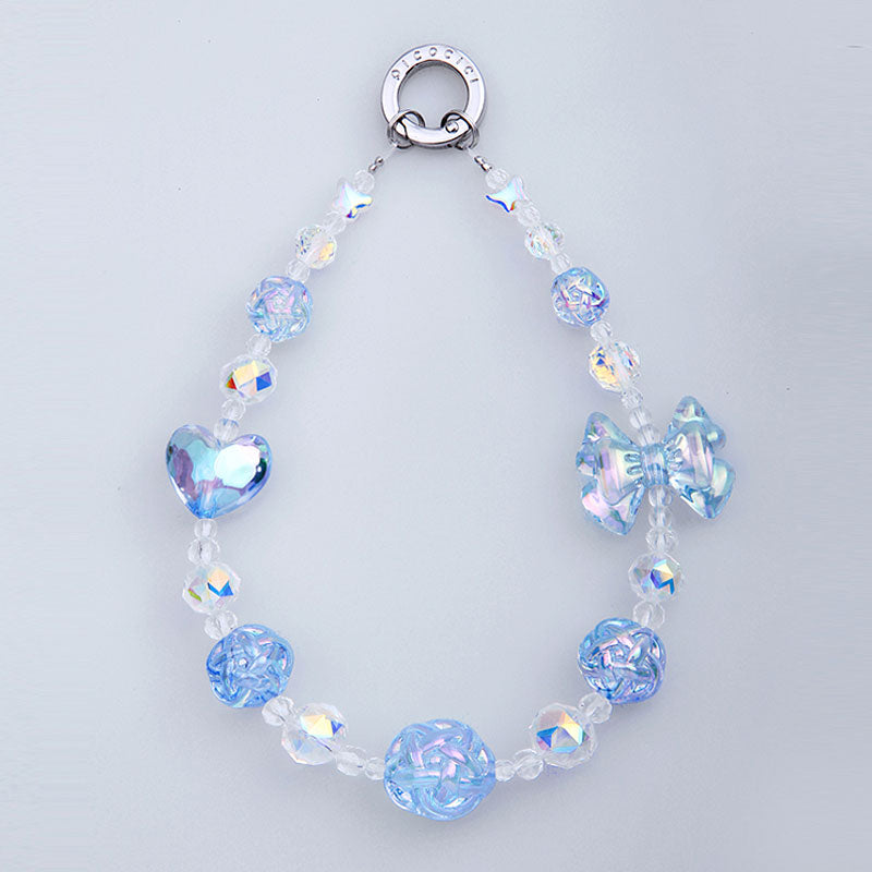 PICOCICI Anti-drop Phone Strap Love Heart Bowknot Decor Crystal Clear Beads Wrist Band