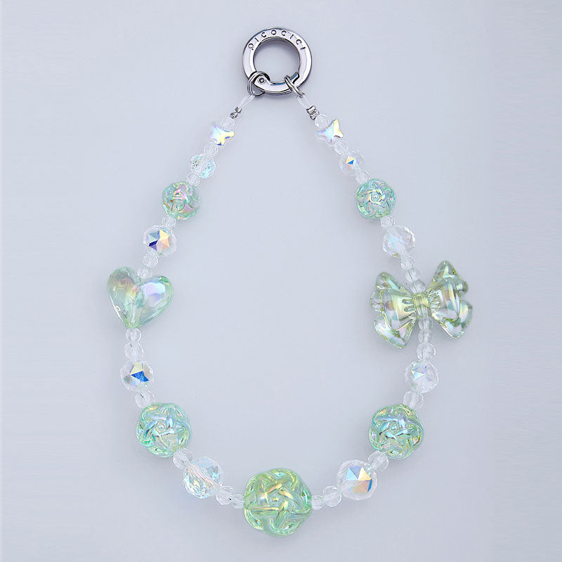 PICOCICI Anti-drop Phone Strap Love Heart Bowknot Decor Crystal Clear Beads Wrist Band