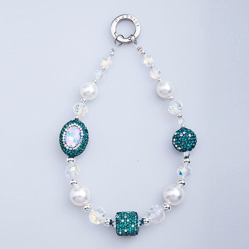 PICOCICI Mobile Phone Charm Strap Rhinestones Pearls Beads Phone Wrist Strap Lanyard