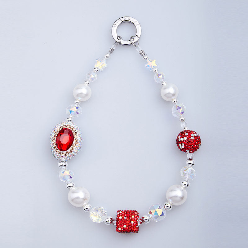 PICOCICI Mobile Phone Charm Strap Rhinestones Pearls Beads Phone Wrist Strap Lanyard