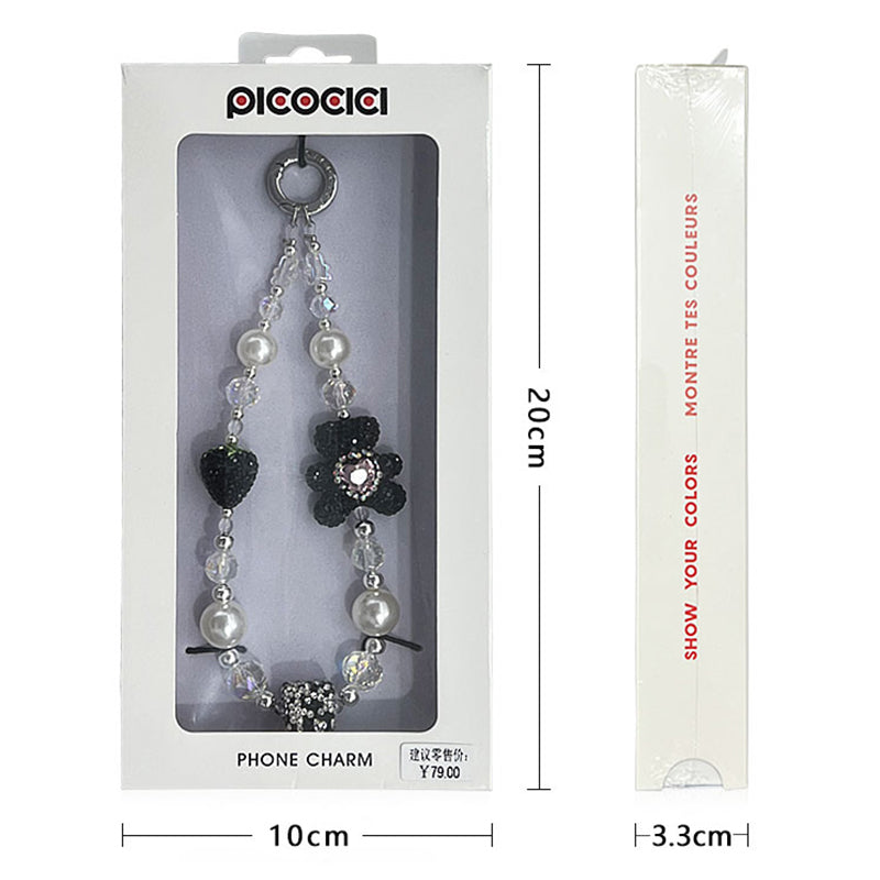 PICOCICI Phone Bracelet Strap Rhinestone Bear Strawberry Pearls Hand Wrist Lanyard