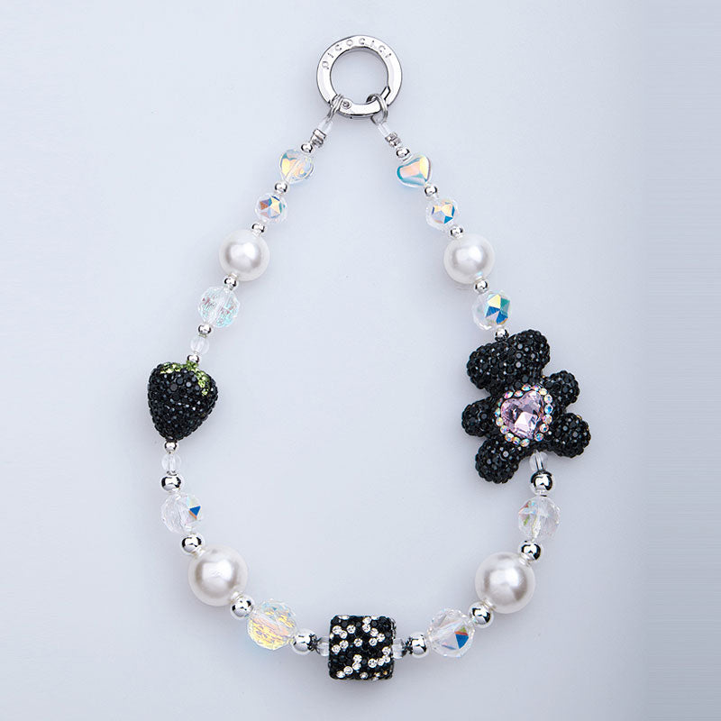 PICOCICI Phone Bracelet Strap Rhinestone Bear Strawberry Pearls Hand Wrist Lanyard