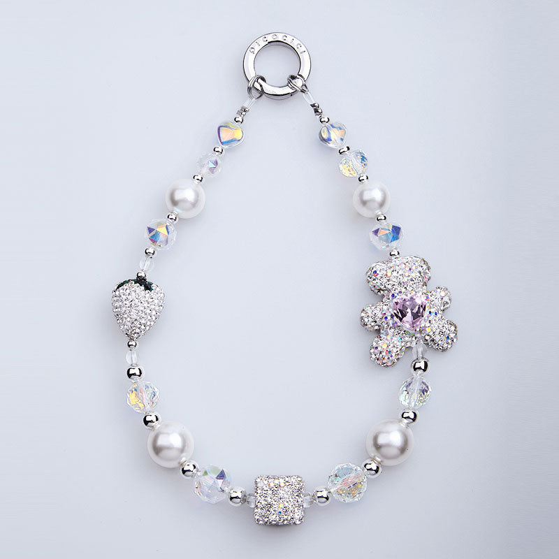 PICOCICI Phone Bracelet Strap Rhinestone Bear Strawberry Pearls Hand Wrist Lanyard