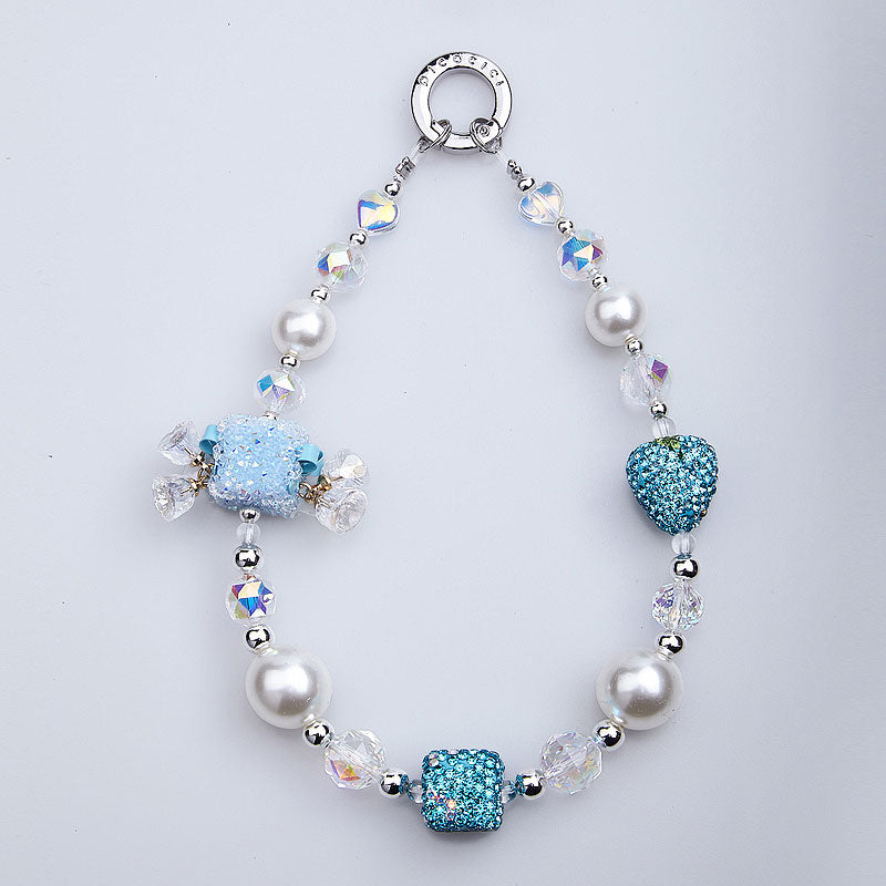 PICOCICI Phone Charms Bracelet Chain Strawberry Bell Pearls Decor Hand Strap Phone Lanyard