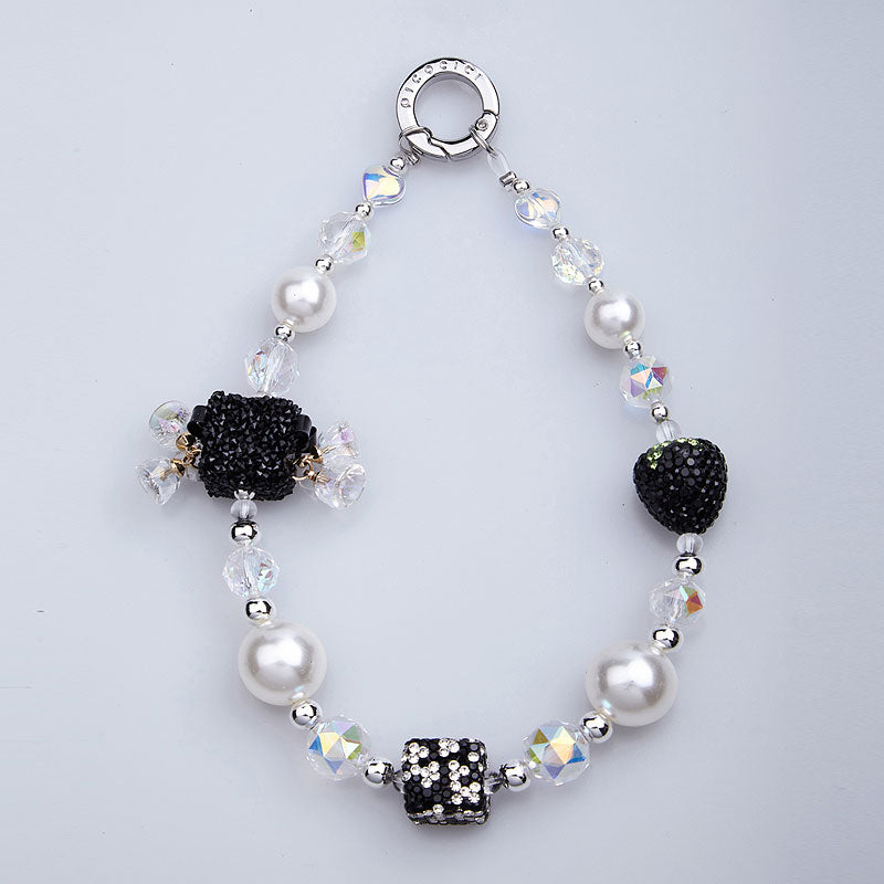 PICOCICI Phone Charms Bracelet Chain Strawberry Bell Pearls Decor Hand Strap Phone Lanyard