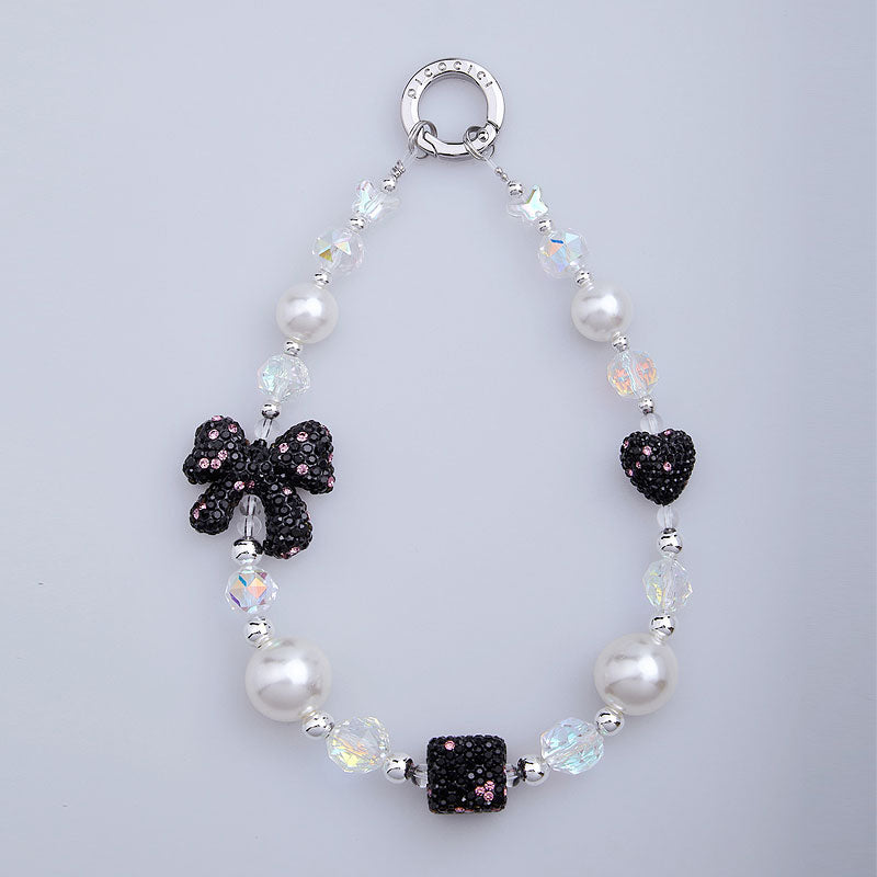 PICOCICI Rhinestone Heart Bowtie Decor Phone Lanyard Beaded Bracelet