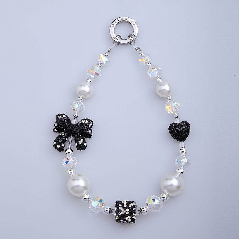 PICOCICI Rhinestone Heart Bowtie Decor Phone Lanyard Beaded Bracelet