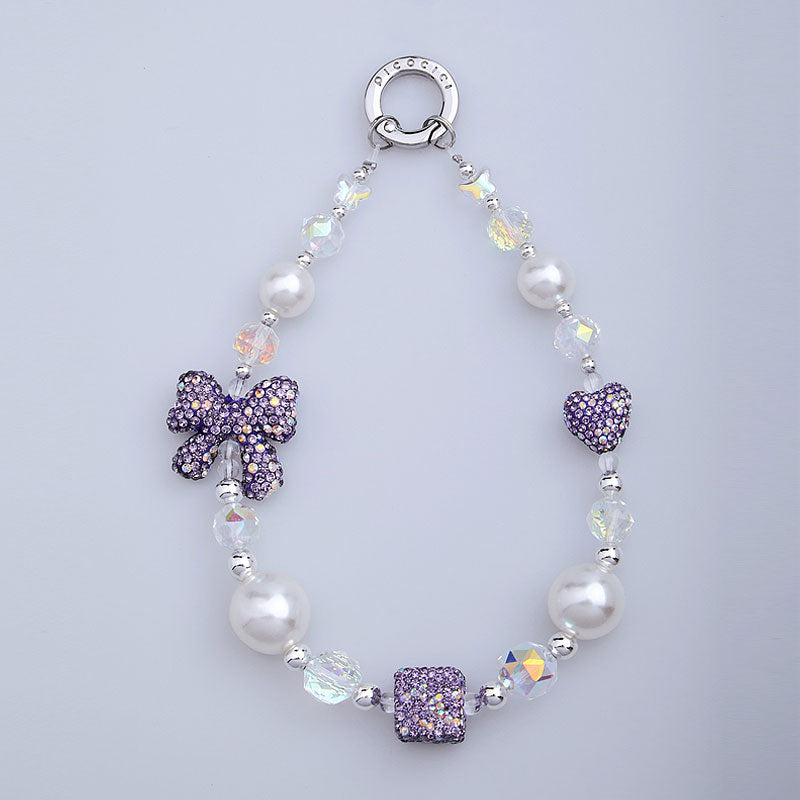 PICOCICI Rhinestone Heart Bowtie Decor Phone Lanyard Beaded Bracelet