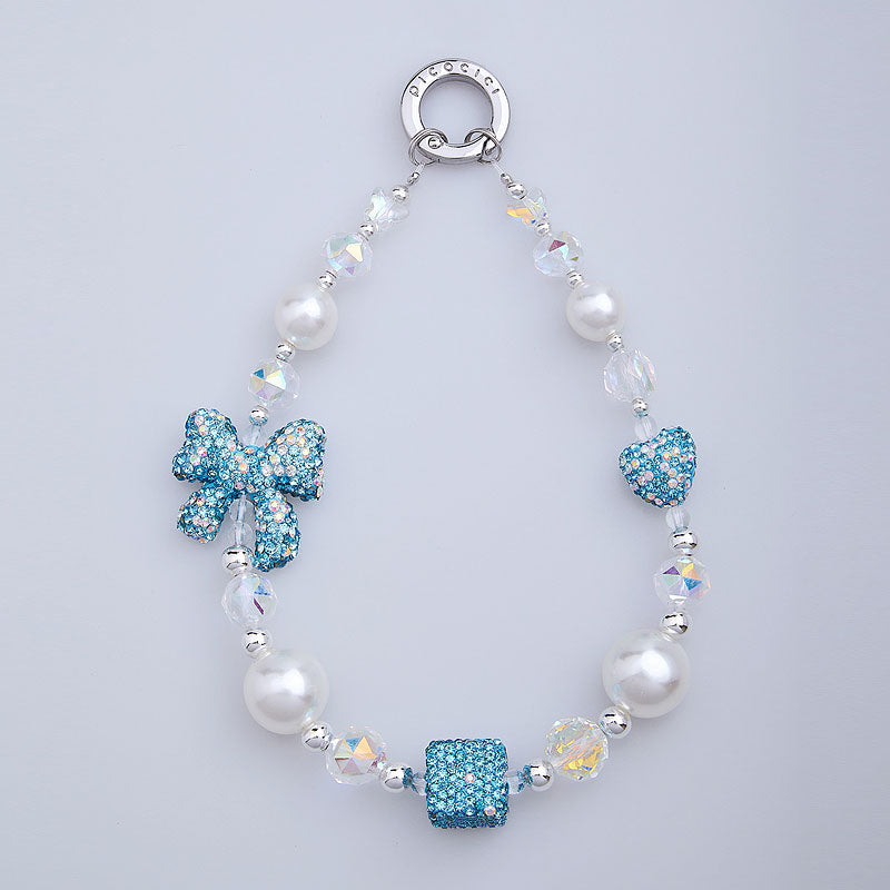 PICOCICI Rhinestone Heart Bowtie Decor Phone Lanyard Beaded Bracelet
