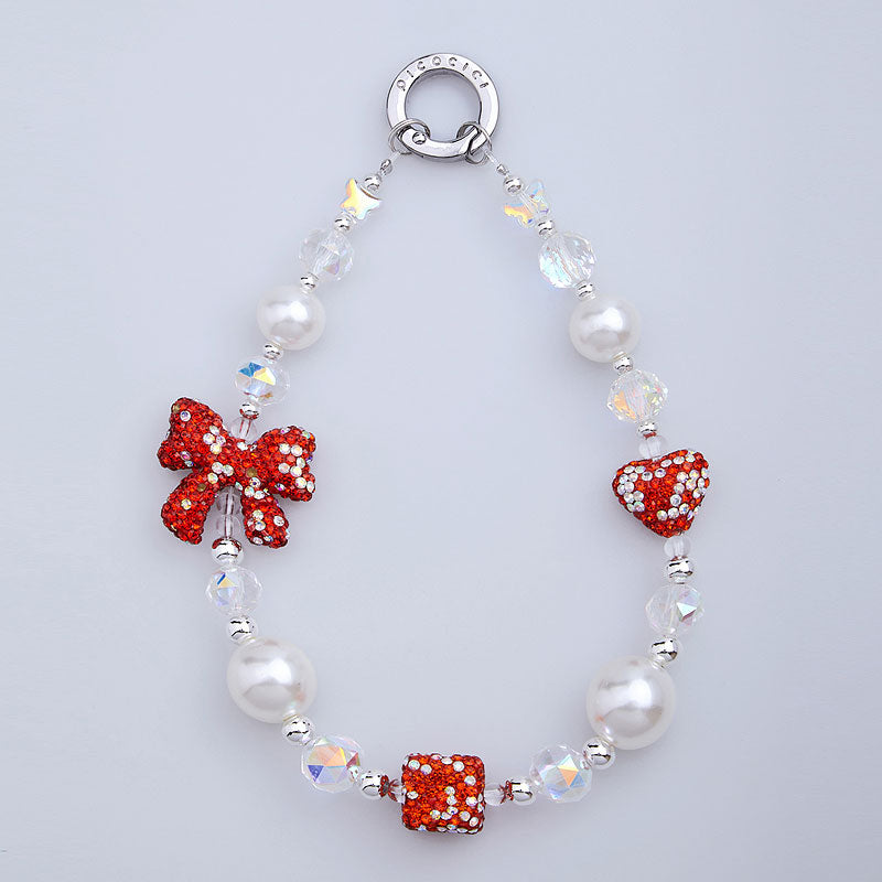 PICOCICI Rhinestone Heart Bowtie Decor Phone Lanyard Beaded Bracelet