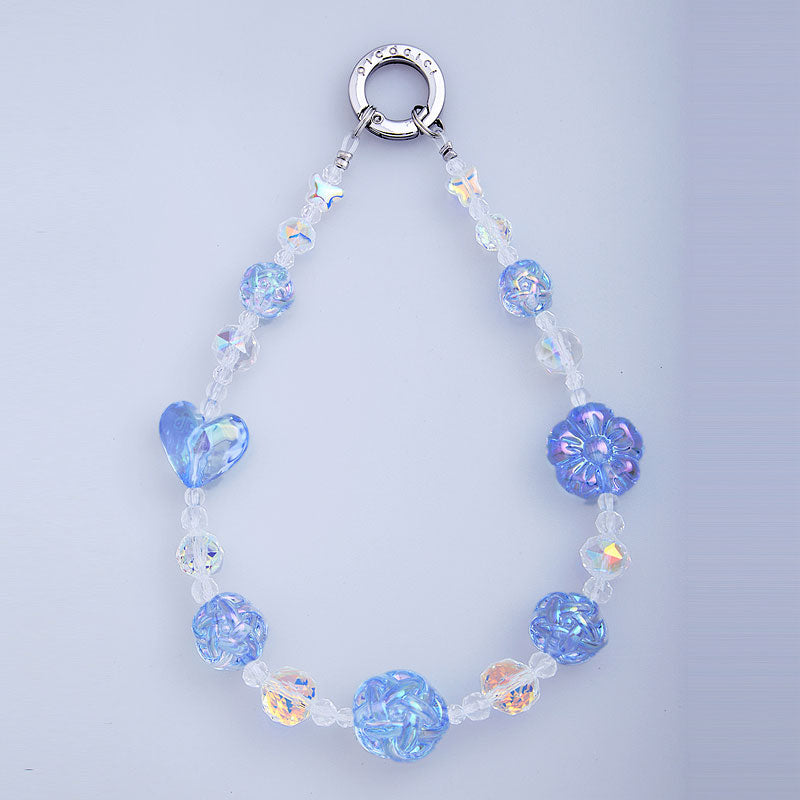 PICOCICI Crystal Clear Beads Phone Carrying Strap Heart Flower Decor Wrist Band
