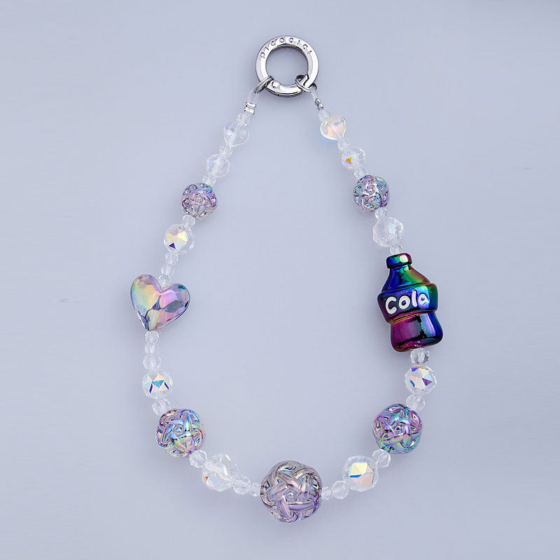 PICOCICI Stylish Cola Heart Decor Beaded Bracelet Phone Anti-drop Lanyard Hand Chain