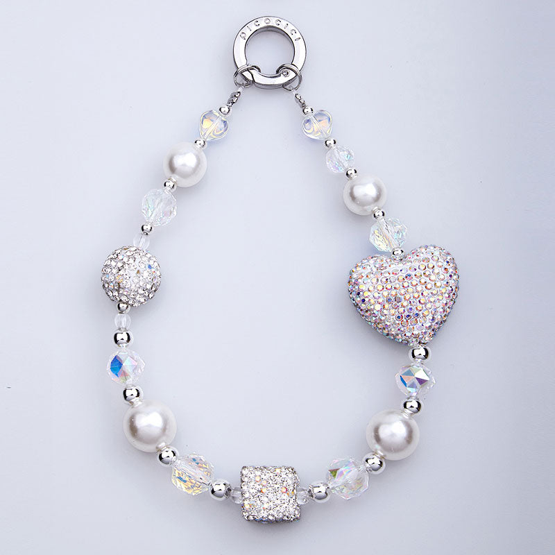 PICOCICI Anti-fall Phone Chain with Rhinestone Heart Cube Decor Beaded Wrist Strap