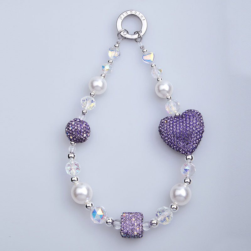 PICOCICI Anti-fall Phone Chain with Rhinestone Heart Cube Decor Beaded Wrist Strap