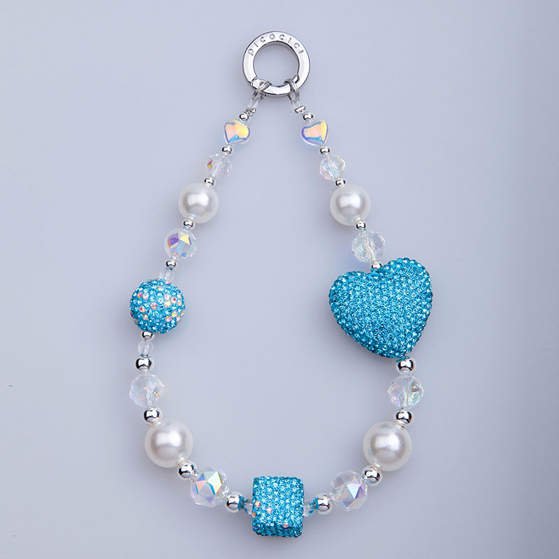PICOCICI Anti-fall Phone Chain with Rhinestone Heart Cube Decor Beaded Wrist Strap