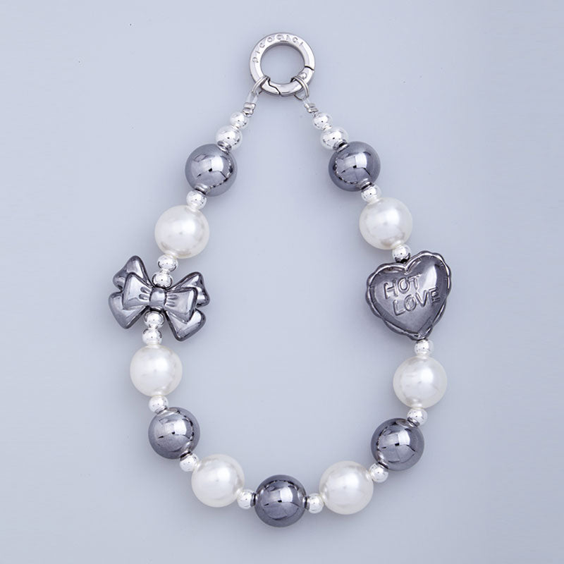 PICOCICI Love Heart Bowknot Decor Phone Anti-drop Lanyard Beaded Bracelet Hand Chain