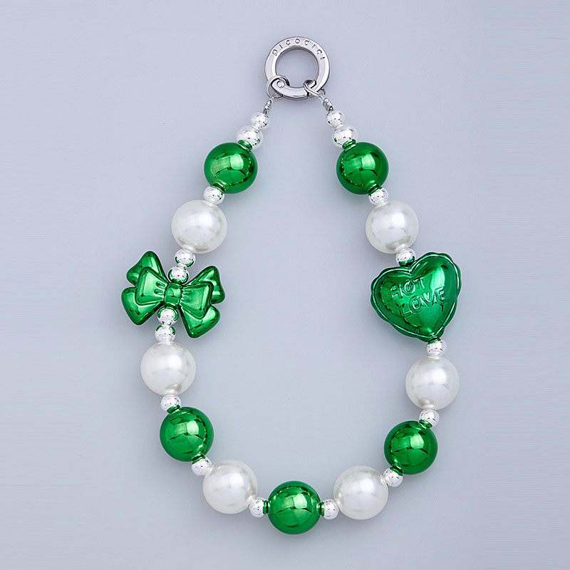 PICOCICI Love Heart Bowknot Decor Phone Anti-drop Lanyard Beaded Bracelet Hand Chain