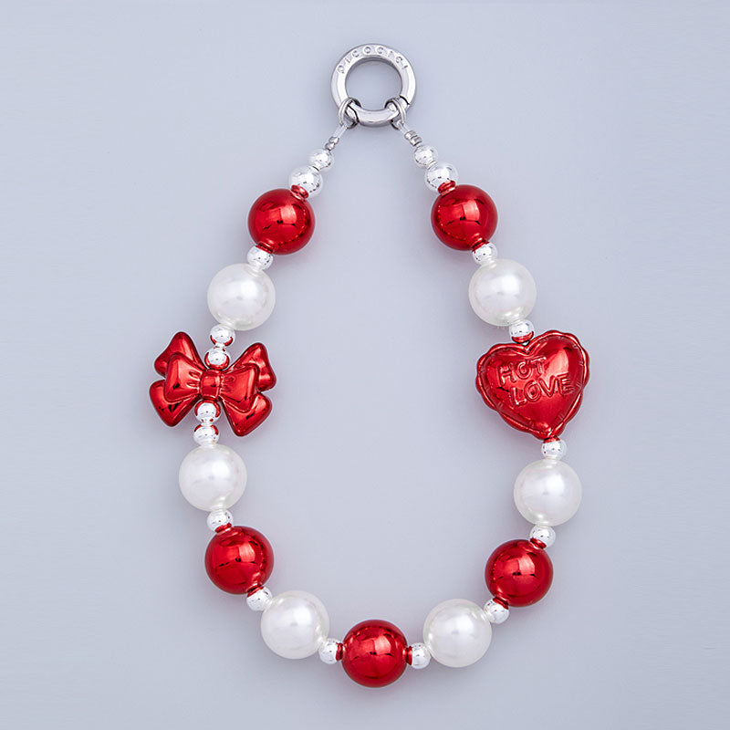 PICOCICI Love Heart Bowknot Decor Phone Anti-drop Lanyard Beaded Bracelet Hand Chain