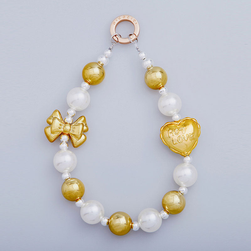 PICOCICI Love Heart Bowknot Decor Phone Anti-drop Lanyard Beaded Bracelet Hand Chain