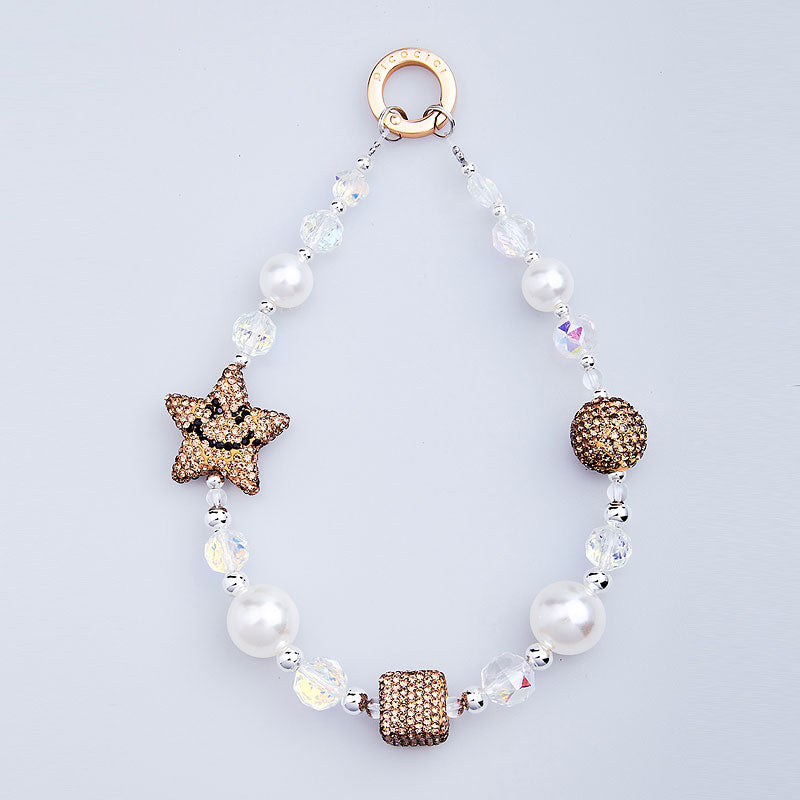 PICOCICI Rhinestone Star Decor Anti-fall Phone Chain Beaded Wrist Strap