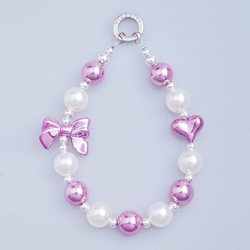 PICOCICI Bowknot Heart Design Anti-lost Lanyard Mobile Phone Chain Beaded Wrist Strap