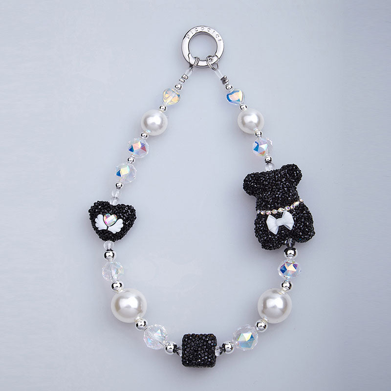 PICOCICI Cute Bear Heart Decor Beaded Bracelet Phone Hand Chain Anti-drop Lanyard