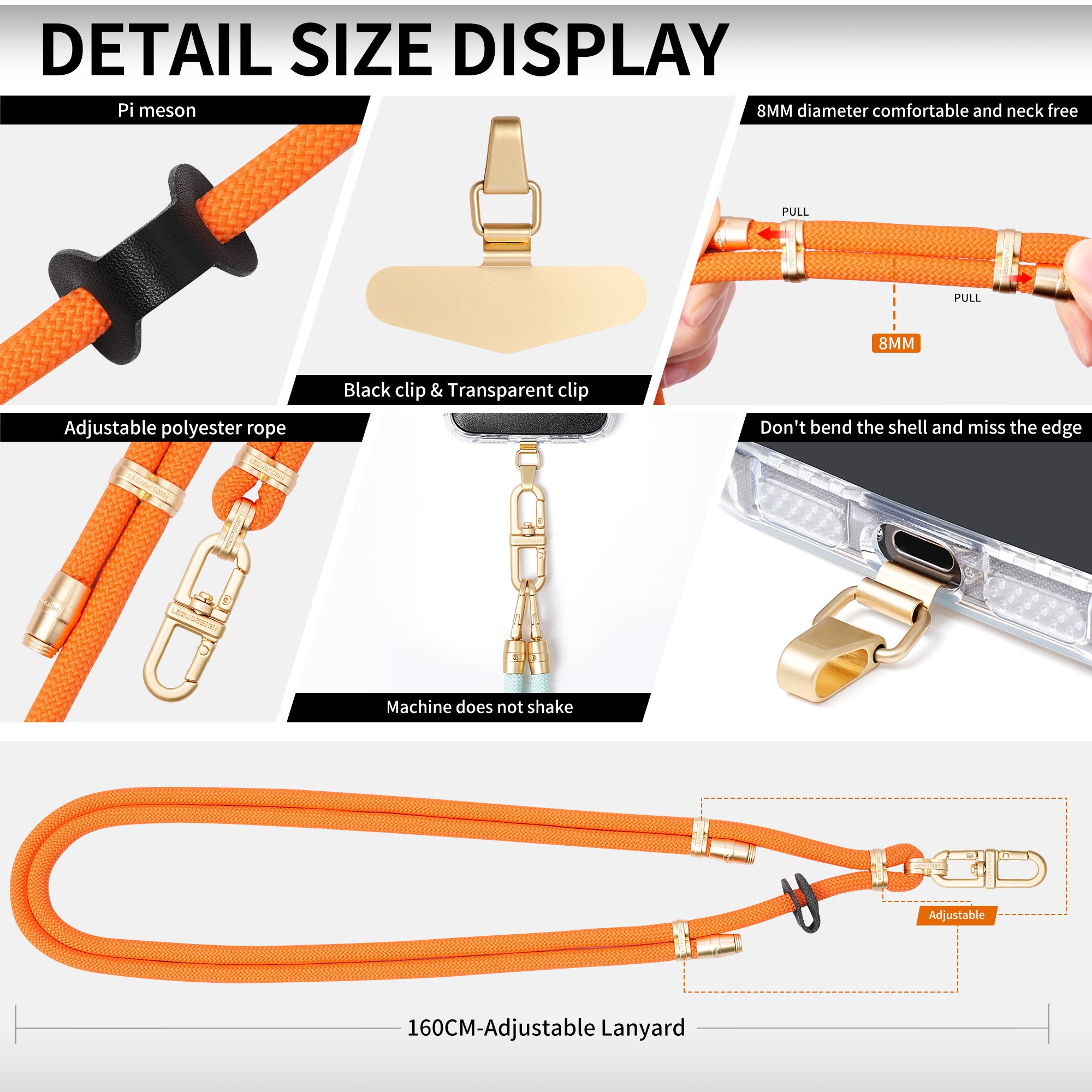LEEU DESIGN Phone Lanyard 160cm Adjustable Crossbody Cell Phone Neck Strap with Pad