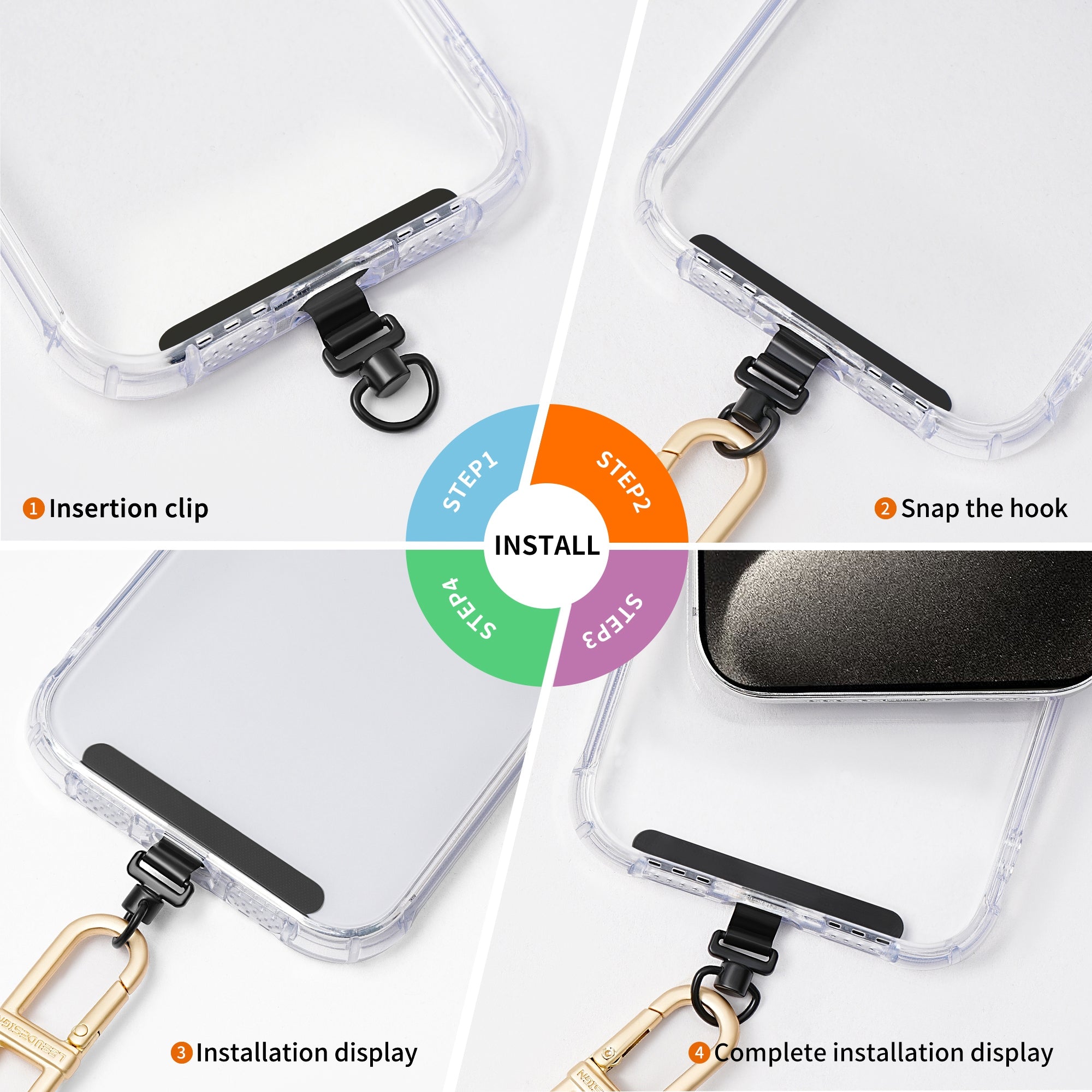 Phone Lanyard Tether Tab Metal Patch Pad with 360 Degree Rotary Buckle for Phone Shoulder Strap