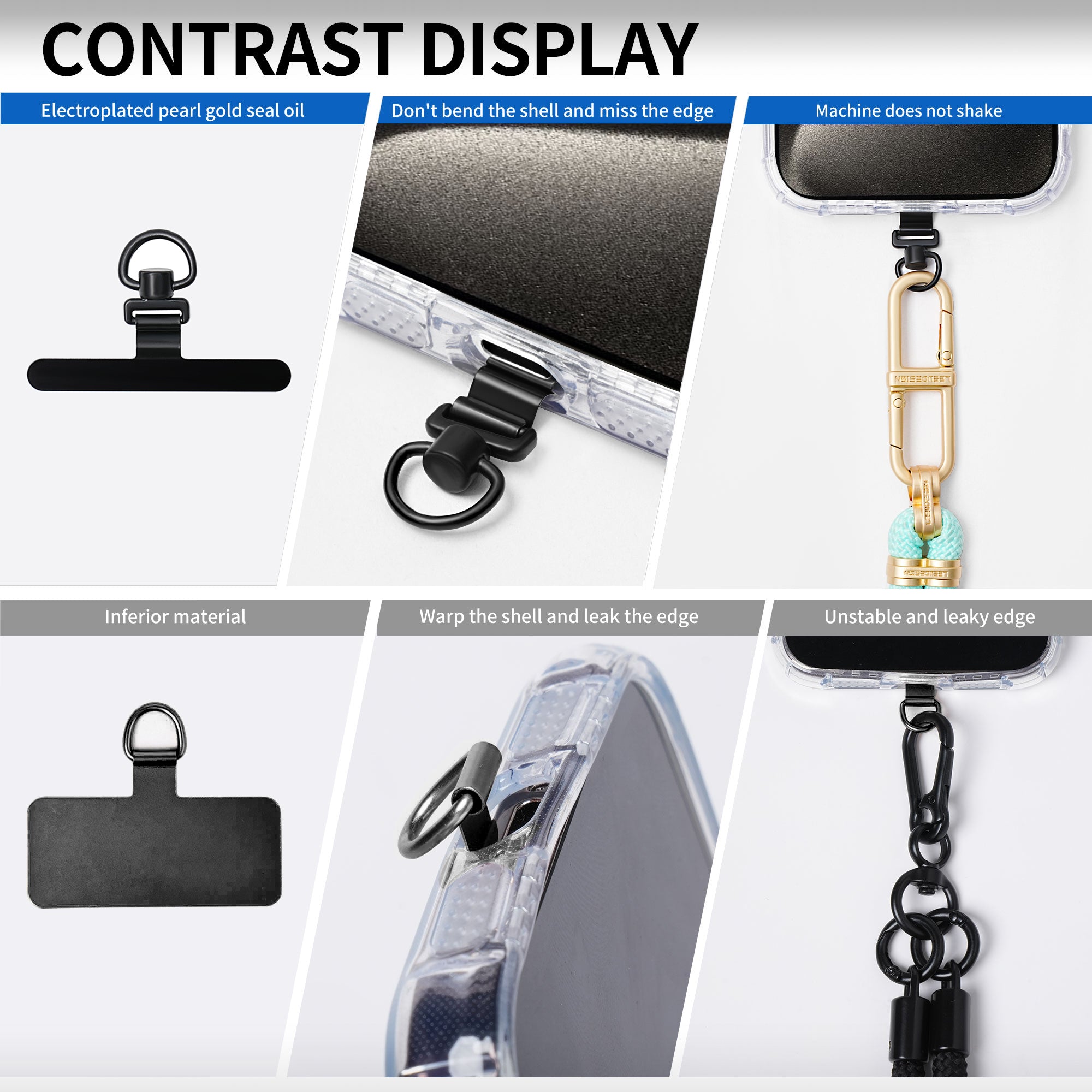 Phone Lanyard Tether Tab Metal Patch Pad with 360 Degree Rotary Buckle for Phone Shoulder Strap