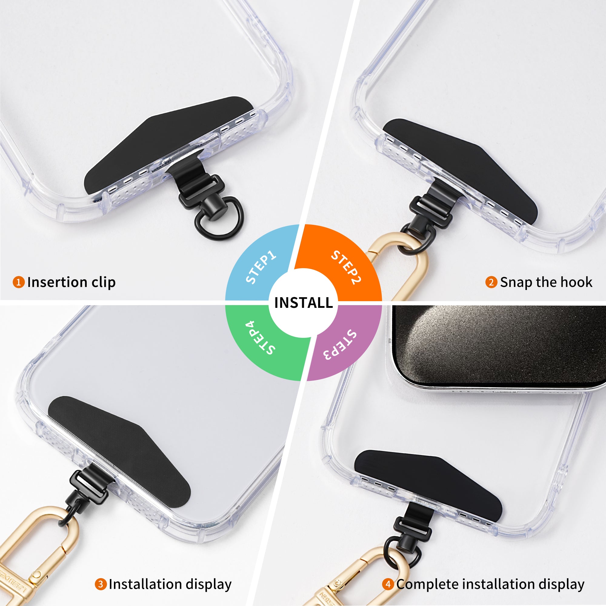 Metal Phone Tether Tab Universal Phone Lanyard Strap Patch with 360 Degree Rotary Buckle