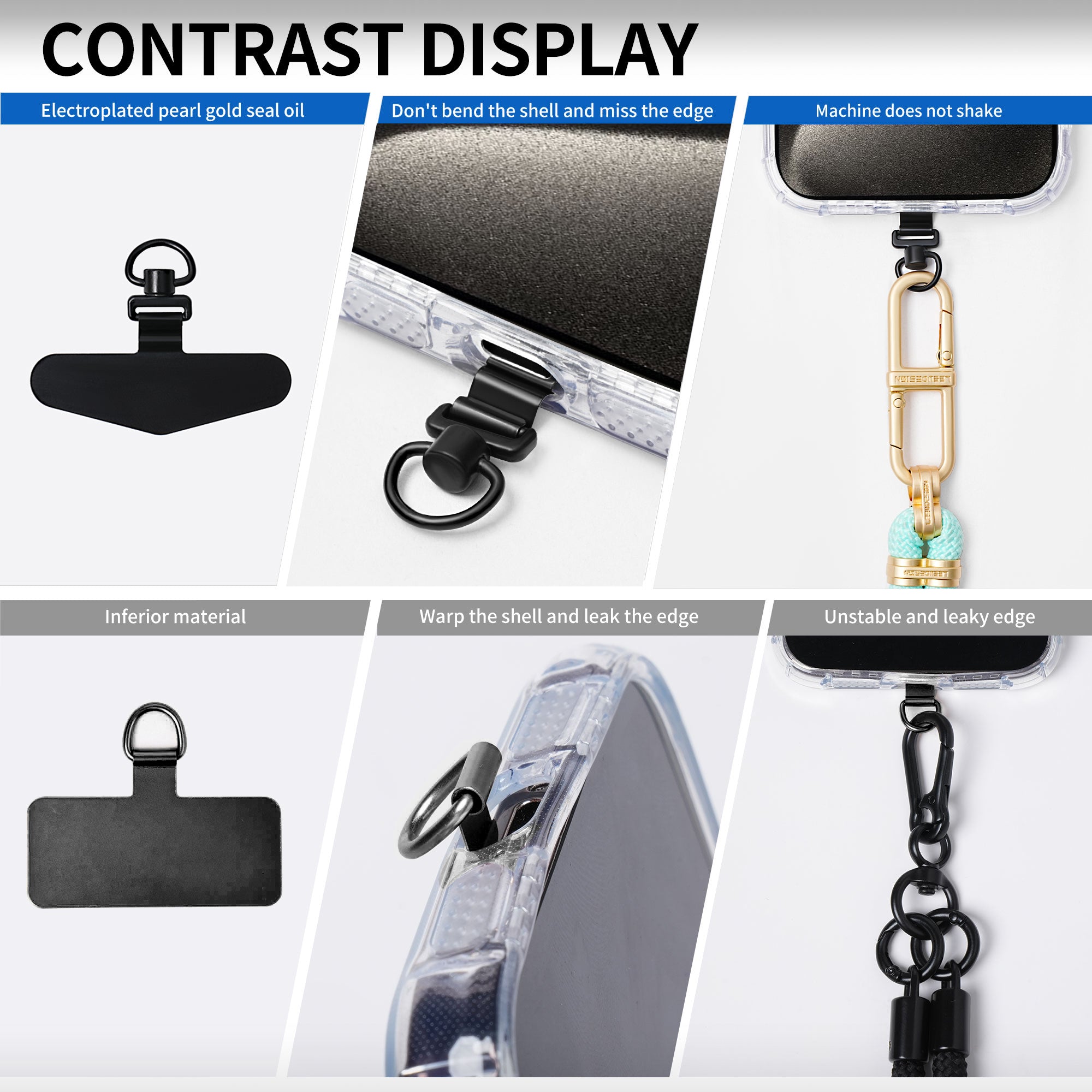 Metal Phone Tether Tab Universal Phone Lanyard Strap Patch with 360 Degree Rotary Buckle